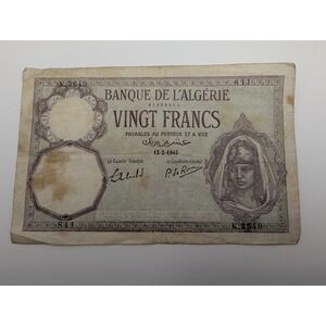 20 Vingt Francs 1942 Banque de L'Algerie Algeria Circulated Fine - Tunisia